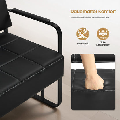 Banquette BarberPub 3 places avec accoudoirs dorés, banquette rembourrée avec dossier 140 cm, banquette d'attente coiffeur, banquette de salon, meuble de coiffure L528 (noir-or/simili cuir)