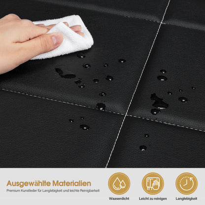 Banquette BarberPub 3 places avec accoudoirs dorés, banquette rembourrée avec dossier 140 cm, banquette d'attente coiffeur, banquette de salon, meuble de coiffure L528 (noir-or/simili cuir)