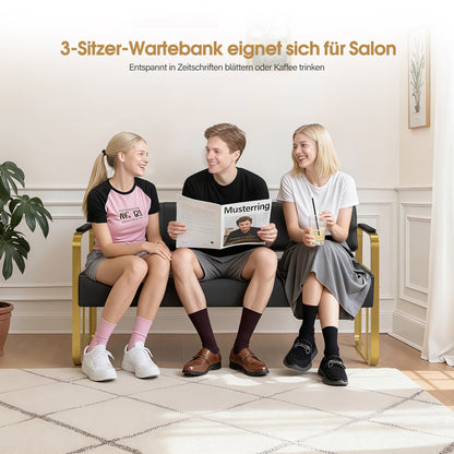 Barberpub 3-Sitzer Sitzbank mit Armlehnen, Polsterbank mit Rückenlehn Wartebank Friseur, Wohnzimmerbank, Friseureinrichtung W528