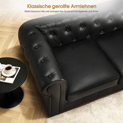 BarberPub Chesterfield Sofa 3-Seater 208cm, Vintage Waiting Bench for Hairdressers, Bench with Backrest & Armrest, 3-Seater Sofa, Classic Salon Furniture W536