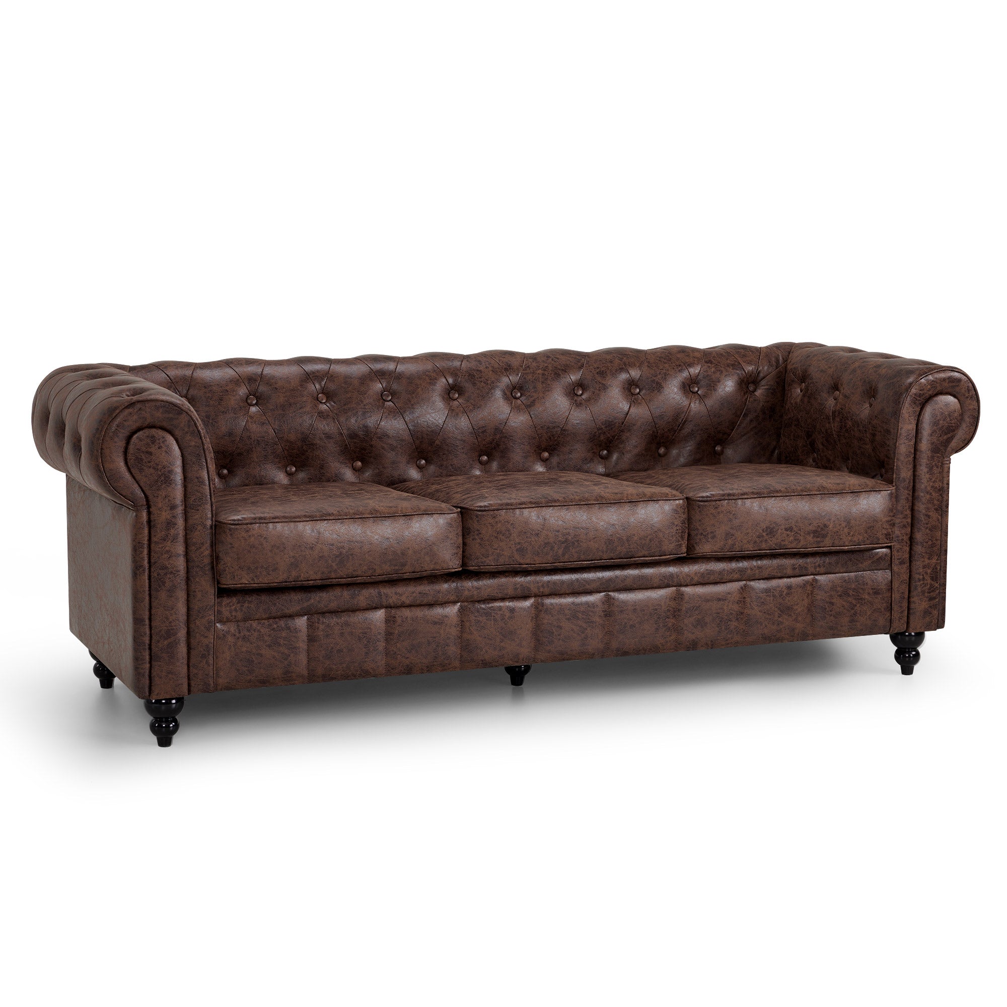 BarberPub Chesterfield Sofa 3-Sitzer 208cm, Wartebank Friseur Vintage, Sitzbank mit Rückenlehne & Armlehne Couch 3-er, Friseureinrichtung Klassisch W536