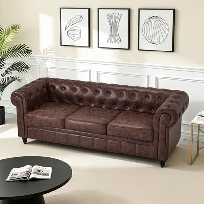 BarberPub Chesterfield Sofa 3-Seater 208cm, Vintage Waiting Bench for Hairdressers, Bench with Backrest & Armrest, 3-Seater Sofa, Classic Salon Furniture W536