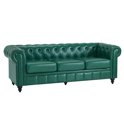 BarberPub Chesterfield Sofa 3-Seater 208cm, Vintage Waiting Bench for Hairdressers, Bench with Backrest & Armrest, 3-Seater Sofa, Classic Salon Furniture W536
