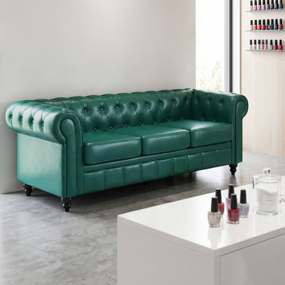 BarberPub Chesterfield Sofa 3-Seater 208cm, Vintage Waiting Bench for Hairdressers, Bench with Backrest & Armrest, 3-Seater Sofa, Classic Salon Furniture W536