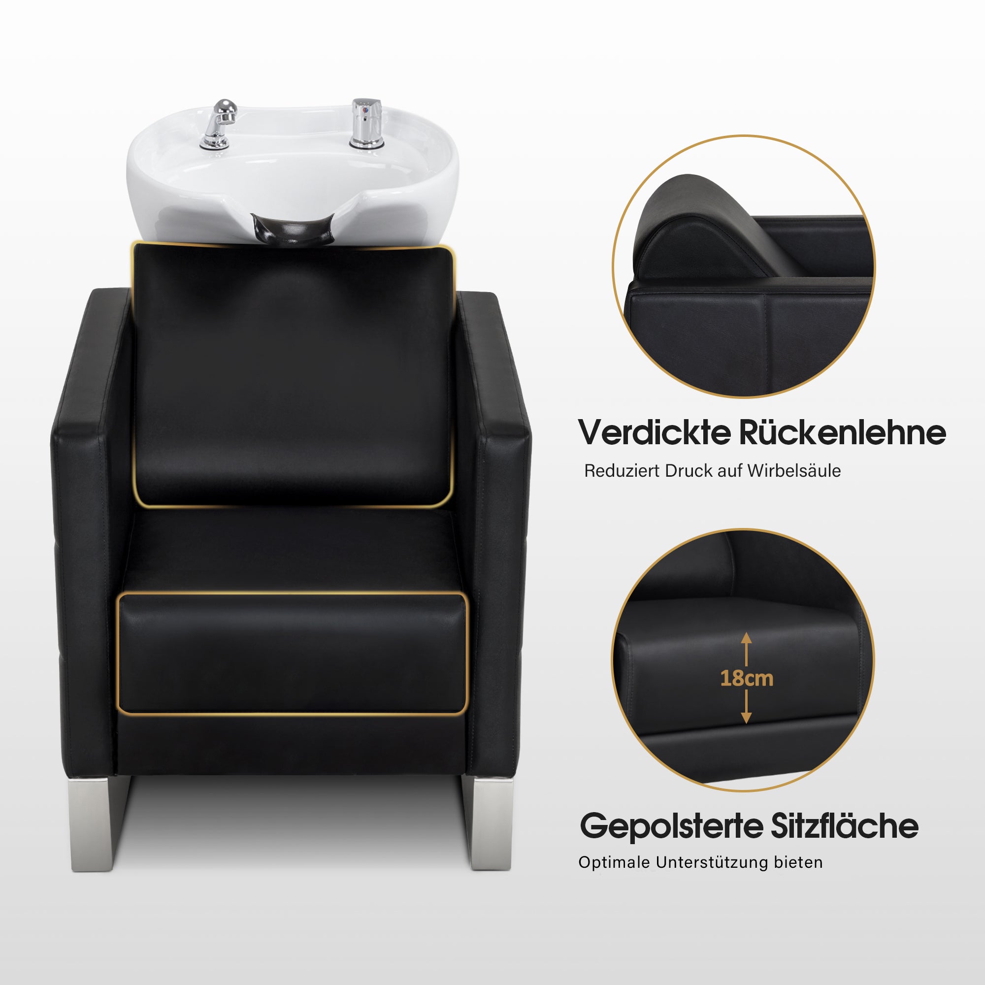 BarberPub Friseurstuhl mit Waschbecken & Edelstahlbasis, Friseurwaschbecken aus Keramik Verstellbar, Friseurwaschsessel für SPA Salon Friseur Waschplatz 8611