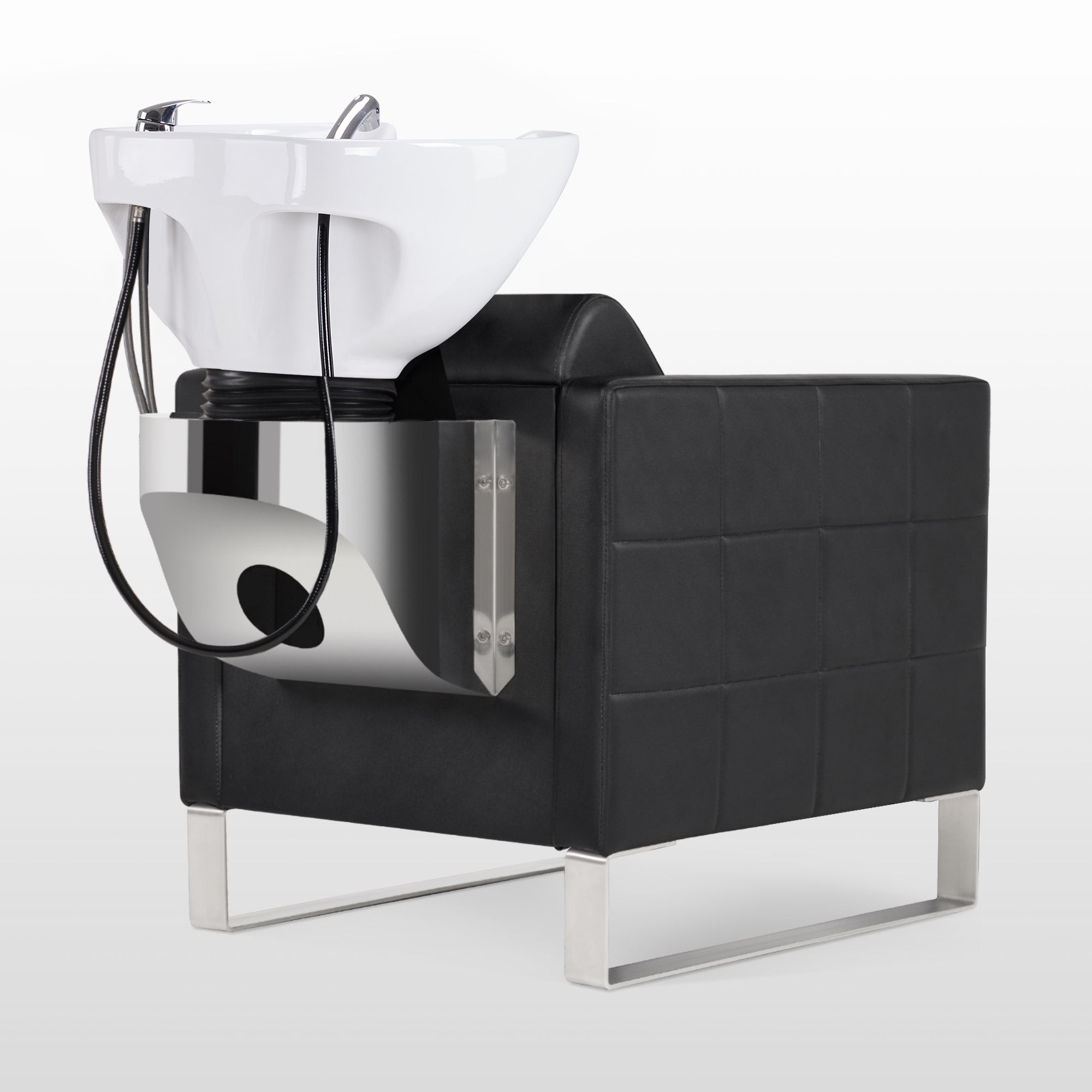 BarberPub Friseurstuhl mit Waschbecken & Edelstahlbasis, Friseurwaschbecken aus Keramik Verstellbar, Friseurwaschsessel für SPA Salon Friseur Waschplatz 8611