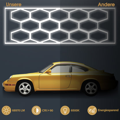 Barberpub Hexagon LED Garage Light, 68970LM 6500K Hexagon LED Beleuchtung für Werkstatt, Friseursalon, 14 Grid