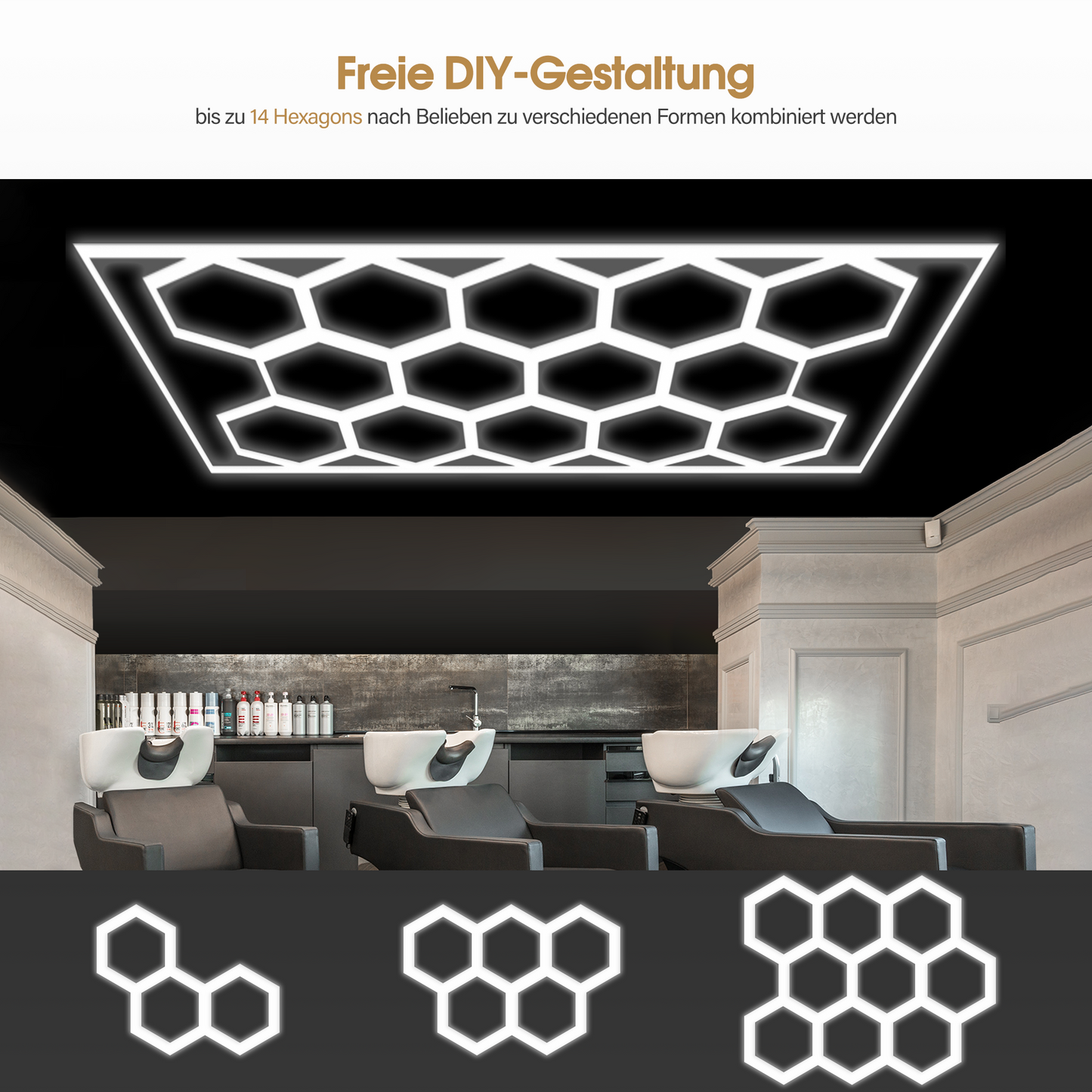 Barberpub Hexagon LED Garage Light, 68970LM 6500K Hexagon LED Beleuchtung für Werkstatt, Friseursalon, 14 Grid