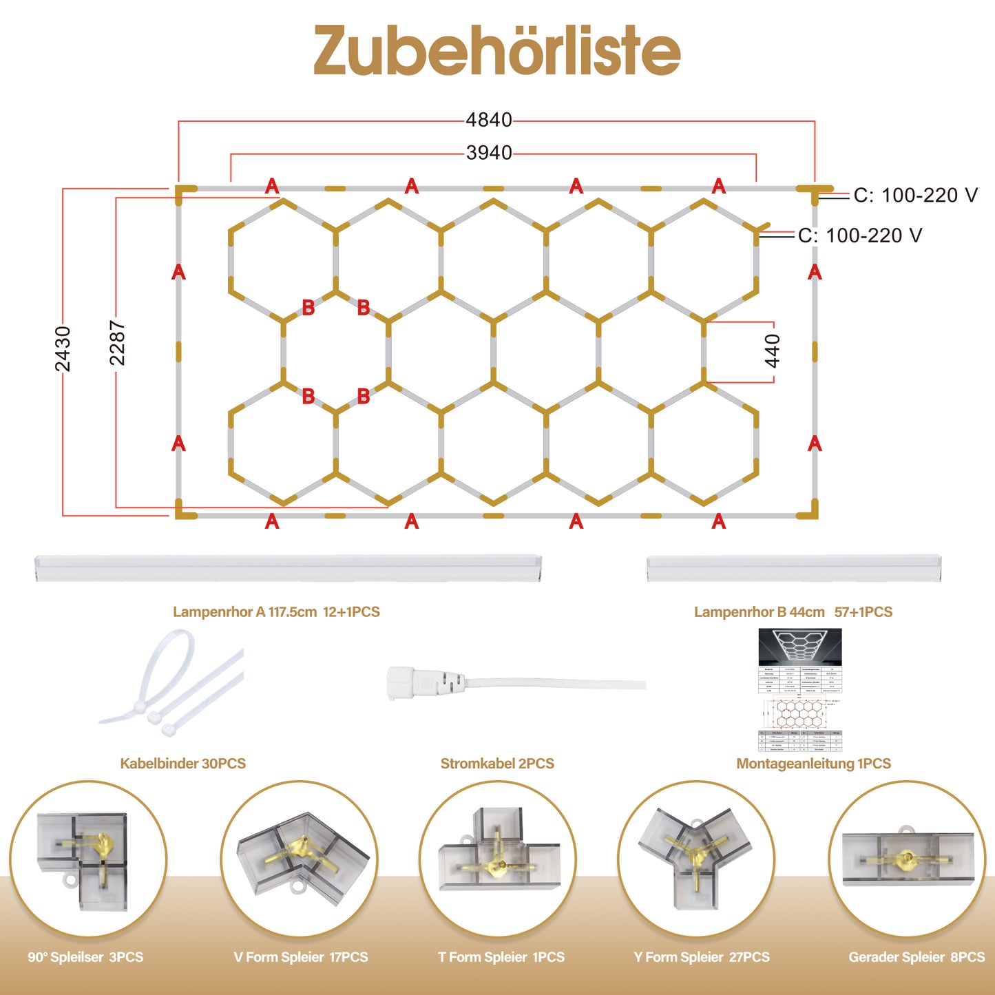 Barberpub Hexagon LED Garage Light, 68970LM 6500K Hexagon LED Beleuchtung für Werkstatt, Friseursalon, 14 Grid