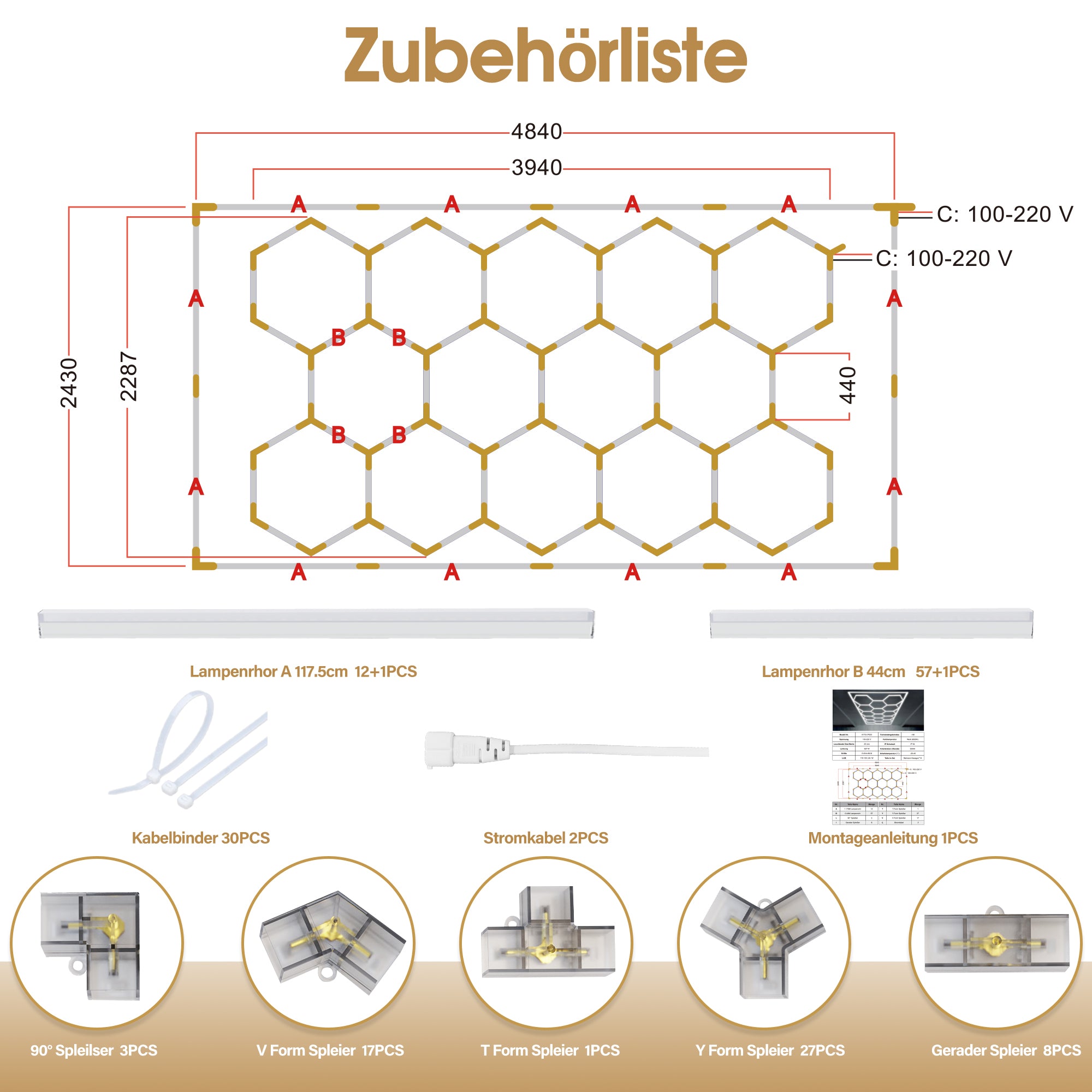 Barberpub Hexagon LED Garage Light, 68970LM 6500K Hexagon LED Beleuchtung für Werkstatt, Friseursalon, 14 Grid