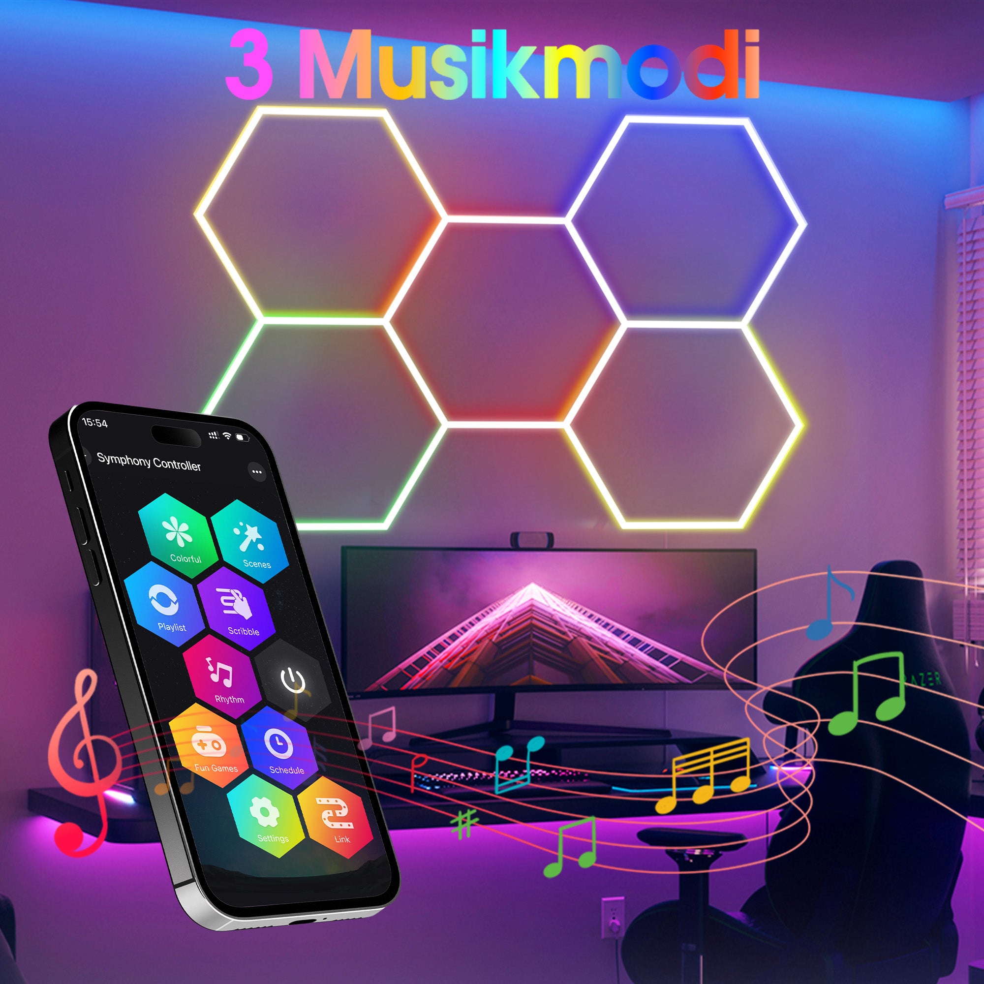 BarberPub Hexagon LED Garage Light, 7200LM Hexagon LED Beleuchtung für Werkstatt, Friseursalon, 5 Grid (LP007/RGB)
