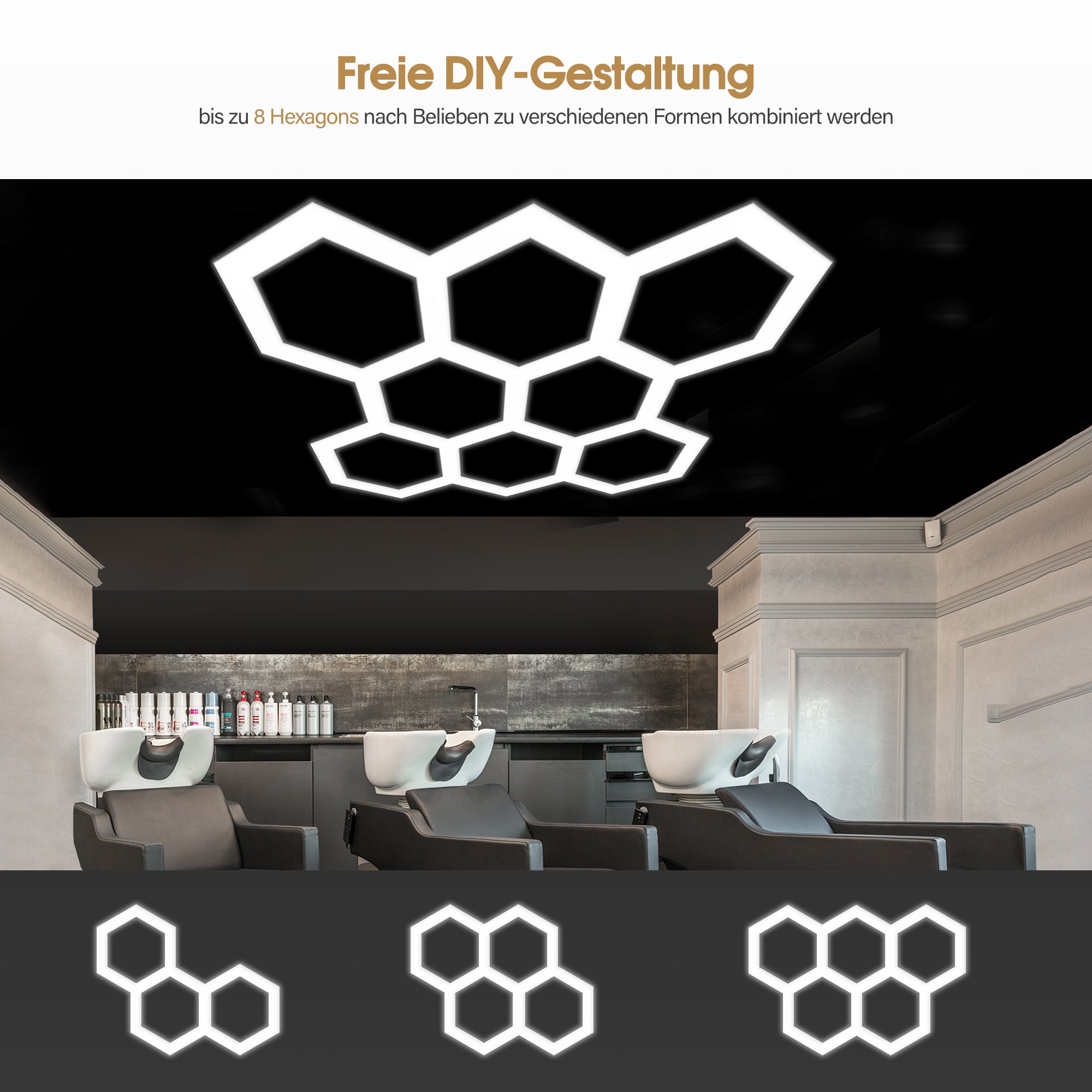 BarberPub Hexagon LED Garage Light, 30240LM 6500K Hexagon LED Beleuchtung für Werkstatt, Friseursalon, PVC Abdeckung 8 Grid, (LP008/nicht dimmbar)