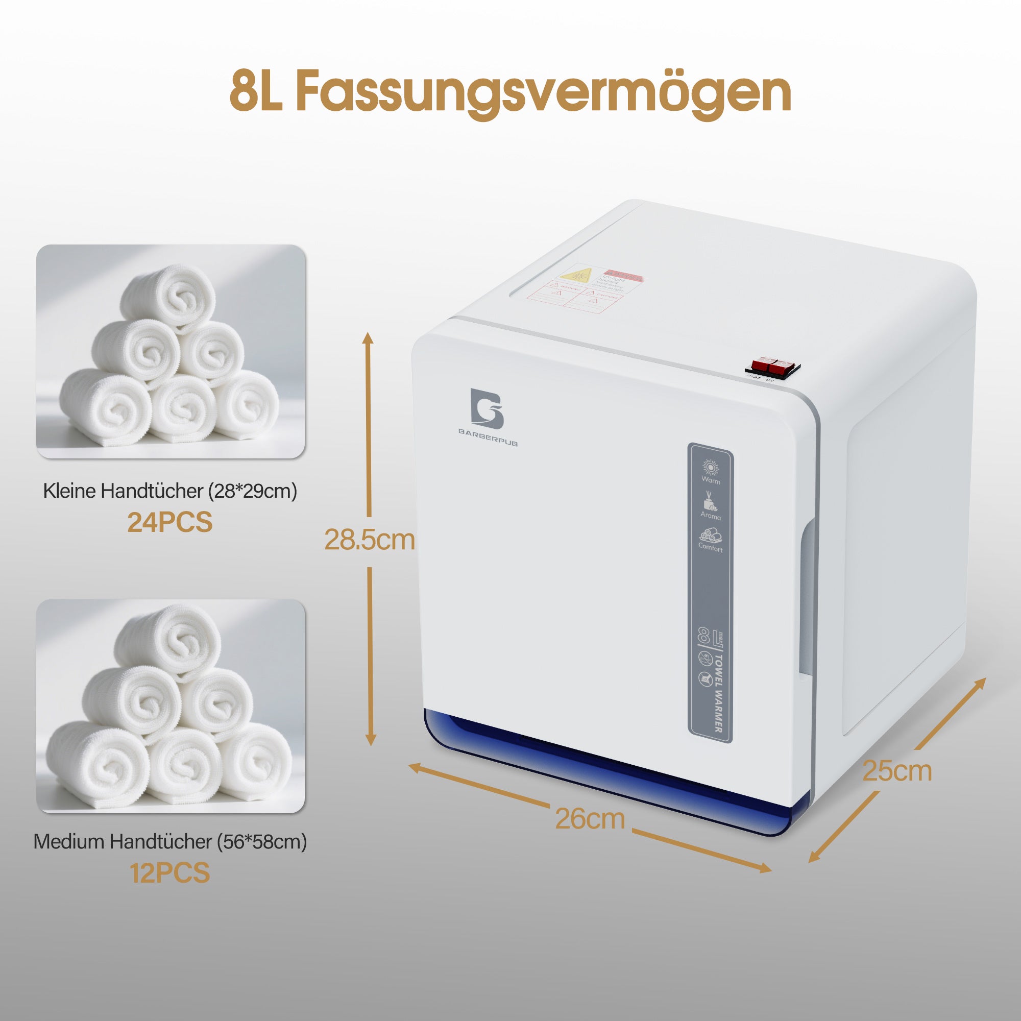 BarberPub Handtuchwärmer mit UV Sterilisator, 8L Handtuchheizkörper Elektrisch bis zu 24 Handtücher für Friseursalon & Kosmetikstudio, HW208W (Weiß)