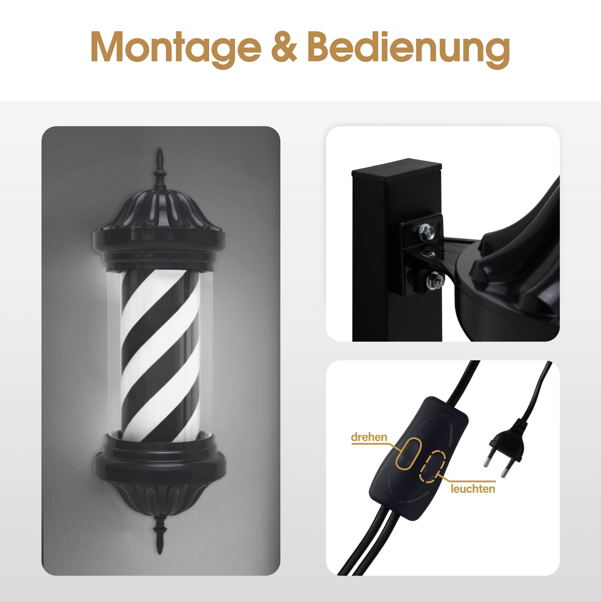 BarberPub Barber Pole Barbierstab, Barbershop Friseurstange mit LED Leucht Salon Einrichtung, Drehbar Stange Friseursalon 70CM Barbier Stange Licht, Energie Sparen L054