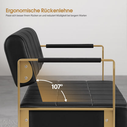 BarberPub 3-Sitzer Sitzbank mit goldenen Armlehne, Polsterbank mit Rückenlehne 140cm, Wartebank Friseur, Wohnzimmerbank, Friseureinrichtung W528 (Schwarz-Gold/Kunstleder)