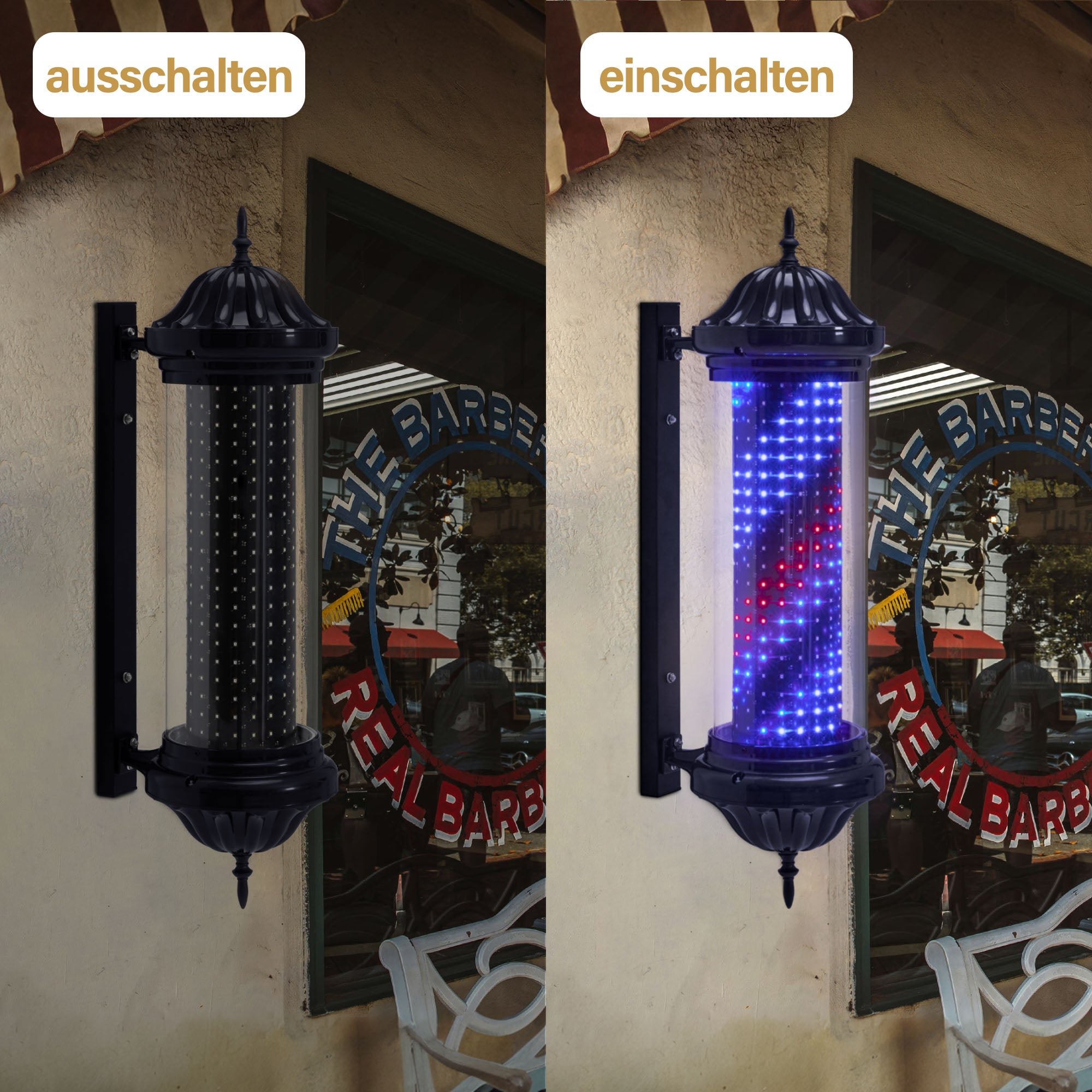 BarberPub Barber Pole Barbierstab, Barbershop Friseurstange mit LED Leucht Salon Einrichtung, Außenwandlampe für Friseursalons, Barbier Stange Licht, 81CM Salon Zeichen, Energie Sparen L041BC