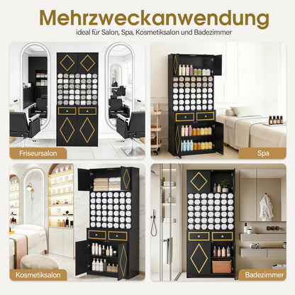 BarberPub Towel Cabinet with 2 Drawers, 42 Open Compartments & 4 Cabinets, Bathroom Cabinet Black, Tall Storage Cabinet Wood for Barbershop, Beauty Salon R6194/R6179