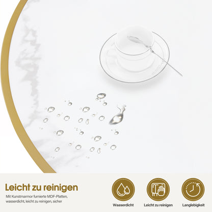 BarberPub Couchtisch Rund Holz, Moderner Sofatisch, Kleiner Beistelltisch Metall, Kaffeetisch für Wohnzimmer, Schönheitssalon, Wohnzimmertisch Marmor-Weiß Gold, 80x80x46,5cm, 2185