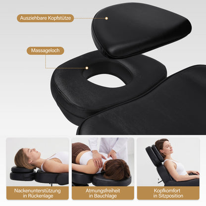 BarberPub Kosmetikliege Elektrisch mit 3 Motoren & Rollen, Massageliege Klappbar & 16CM Höhenverstellbar, 180°Drehbare Armlehnen, Tattoo Liege für SPA Salon 0754