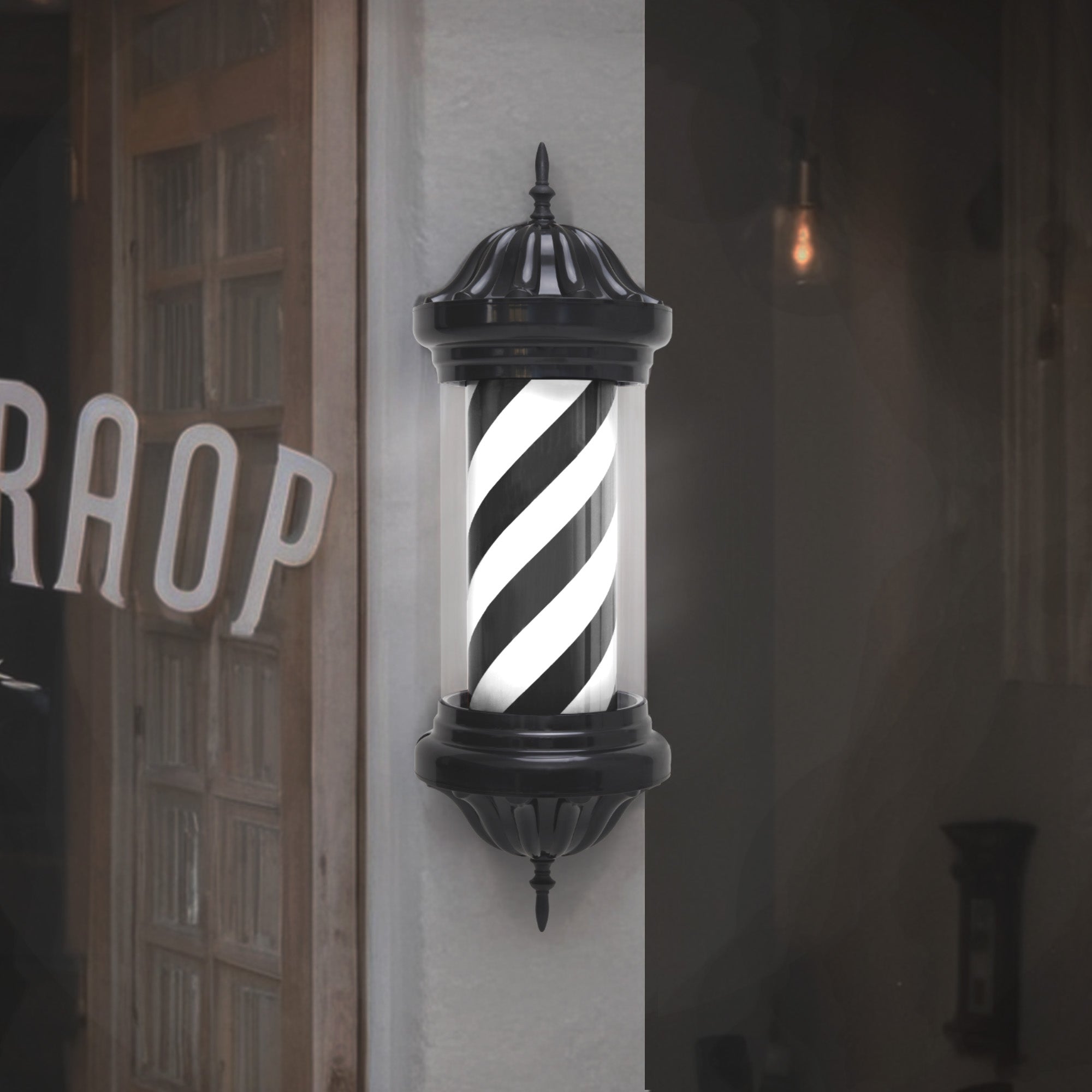 BarberPub Barber Pole Barbierstab, Barbershop Friseurstange mit LED Leucht Salon Einrichtung, Drehbar Stange Friseursalon 70CM Barbier Stange Licht, Energie Sparen L054