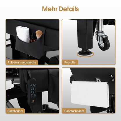 BarberPub Kosmetikliege Elektrisch mit 3 Motoren & Rollen, Massageliege Klappbar & 16CM Höhenverstellbar, 180°Drehbare Armlehnen, Tattoo Liege für SPA Salon 0754