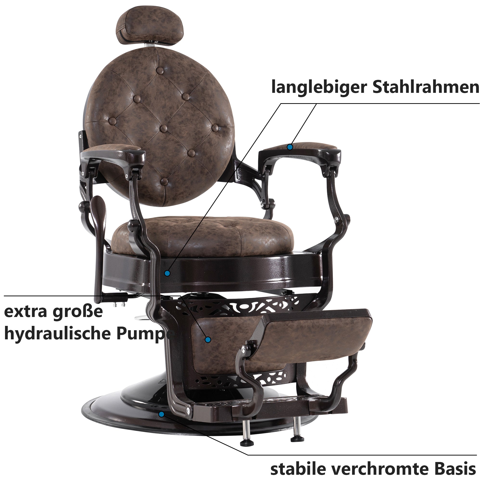 Barberpub Friseurstuhl Friseursessel mit Retro-/ Vintage Stil braun 3849DR