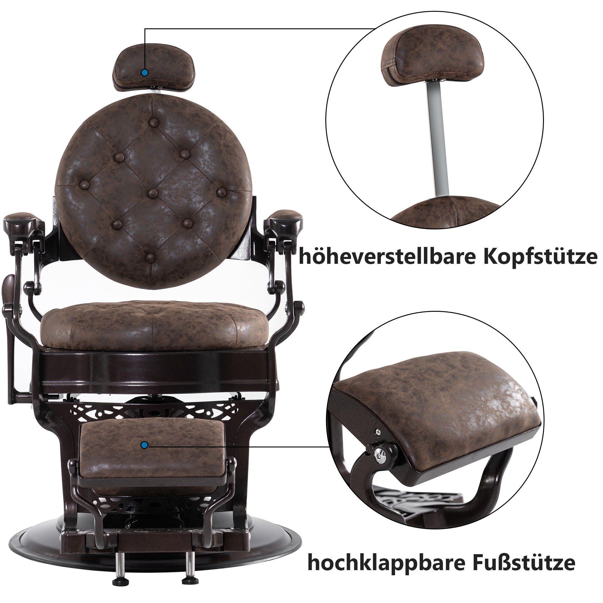 Barberpub Friseurstuhl Friseursessel mit Retro-/ Vintage Stil braun 3849DR