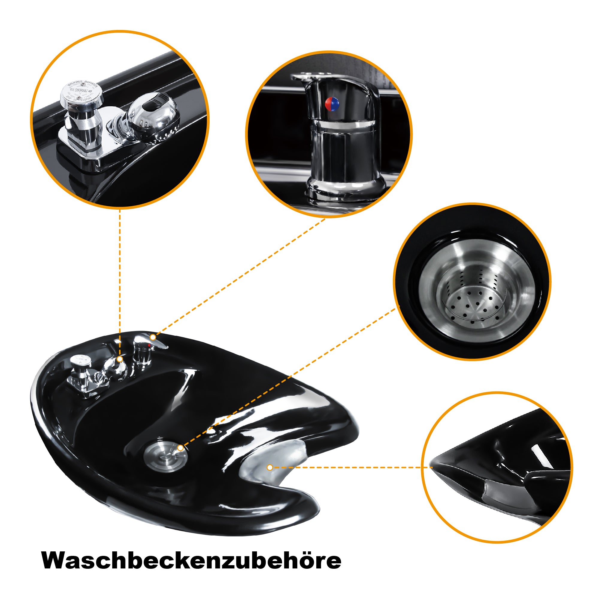 BarberPub Rückwärtswaschanlage Friseurwaschplatz Waschsessel Schwarz 0648BK