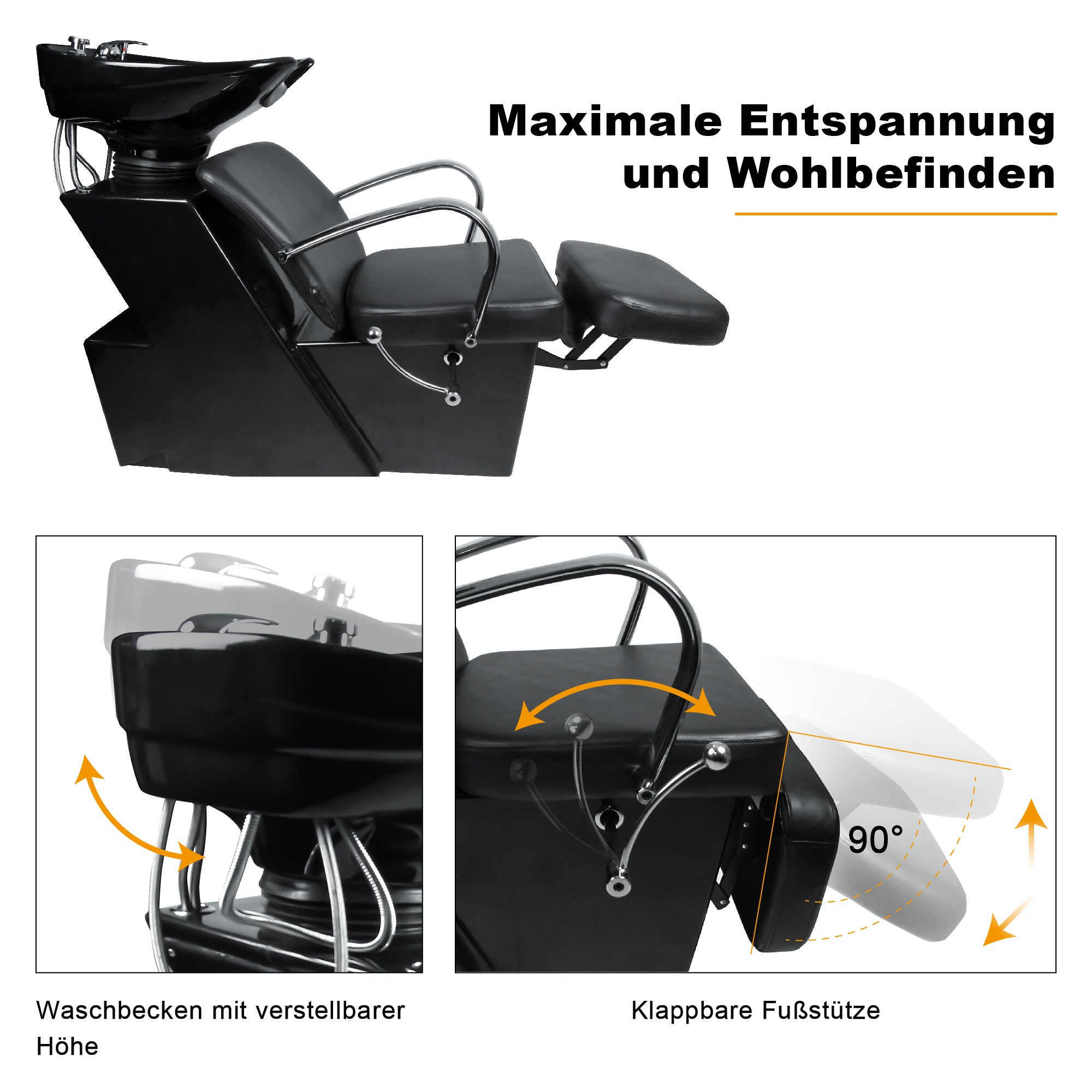 BarberPub Rückwärtswaschanlage Friseurwaschplatz Waschsessel Schwarz 0648BK