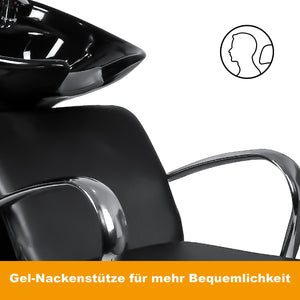 BarberPub Rückwärtswaschanlage Friseurwaschplatz Waschsessel Schwarz 0648BK