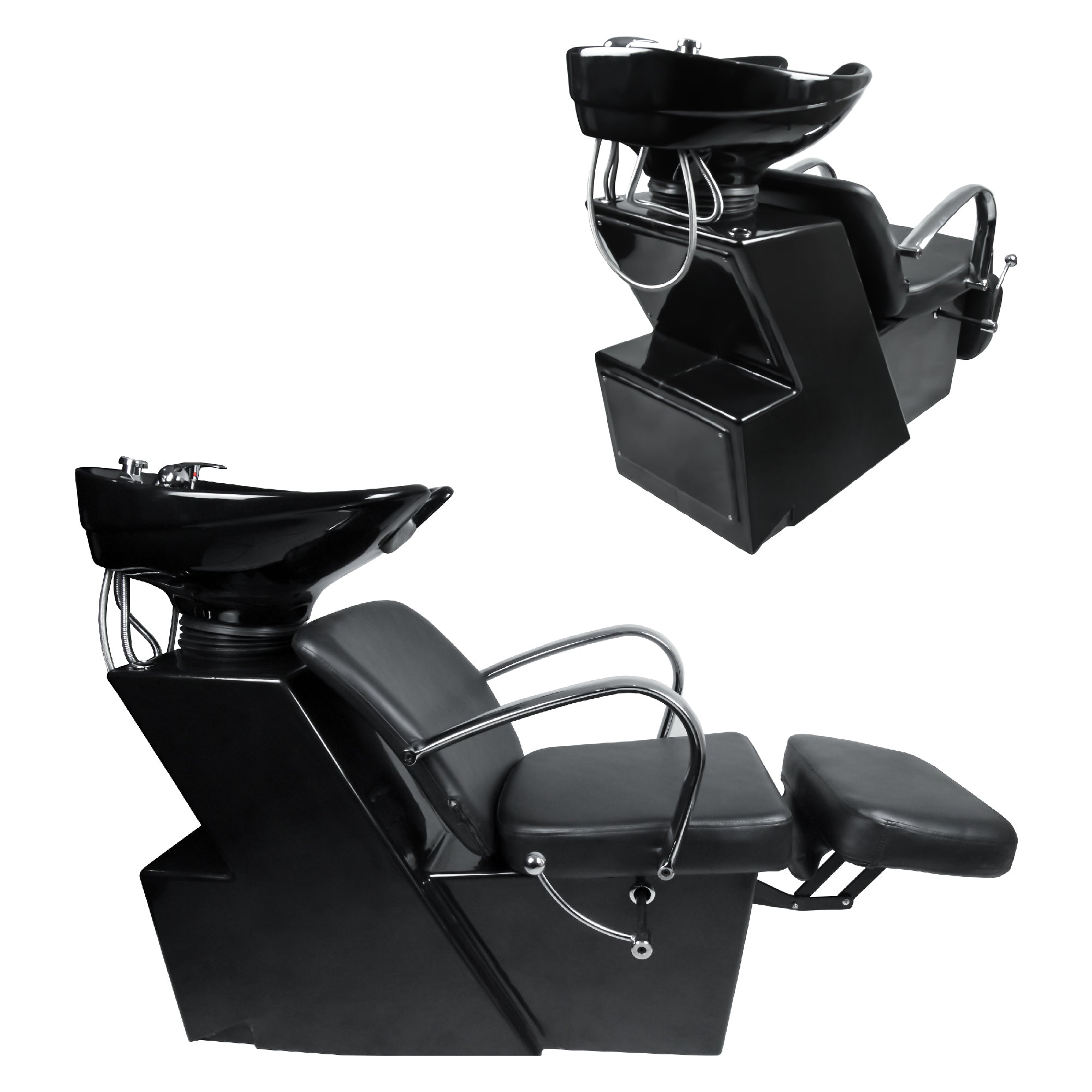 BarberPub Rückwärtswaschanlage Friseurwaschplatz Waschsessel Schwarz 0648BK