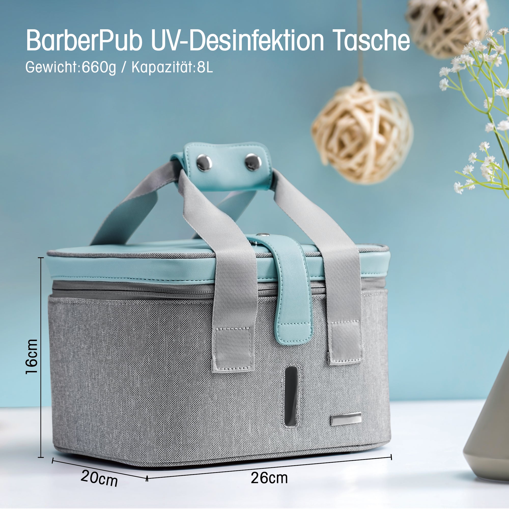 BarberPub tragbare UV-Licht-Sterilisator,UV-Desinfektion-Tasche, Sterilisationsbeutel, USB Aufladbar, mit 6 UVC+6 LEDs, TG27BY