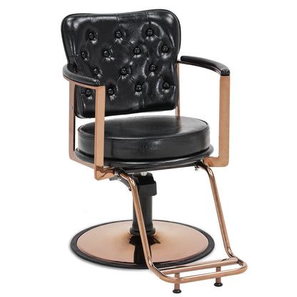 Barberpub Friseurstuhl mit Kopfstütze, Friseursessel Höhenverstellbar Kippbar für Herren Damen, Friseureinrichtung Bedienungsstuhl Zuhause Vintage Retro, Kunstleder, 3076(Schwarz-Roségold)