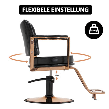 Barberpub Friseurstuhl mit Kopfstütze, Friseursessel Höhenverstellbar Kippbar für Herren Damen, Friseureinrichtung Bedienungsstuhl Zuhause Vintage Retro, Kunstleder, 3076(Schwarz-Roségold)