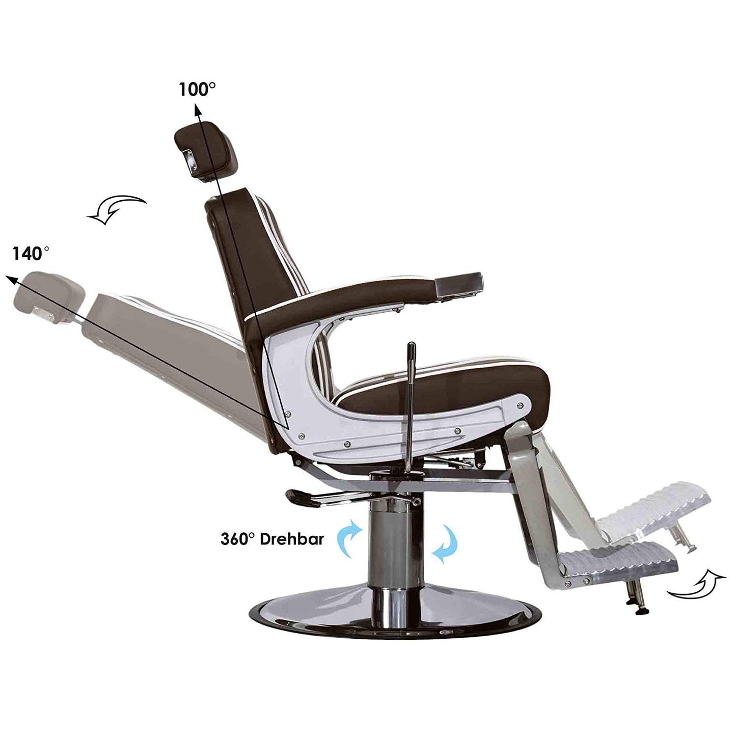 Barberpub hydraulischer Friseurstuhl 3810BR, Friseursessel mit Retro/ Vintage Stil, Bedienungsstuhl Friseureinrichtung Salon SPA 140° Kippbar, Kunstleder, 51 × 48 × 107 cm