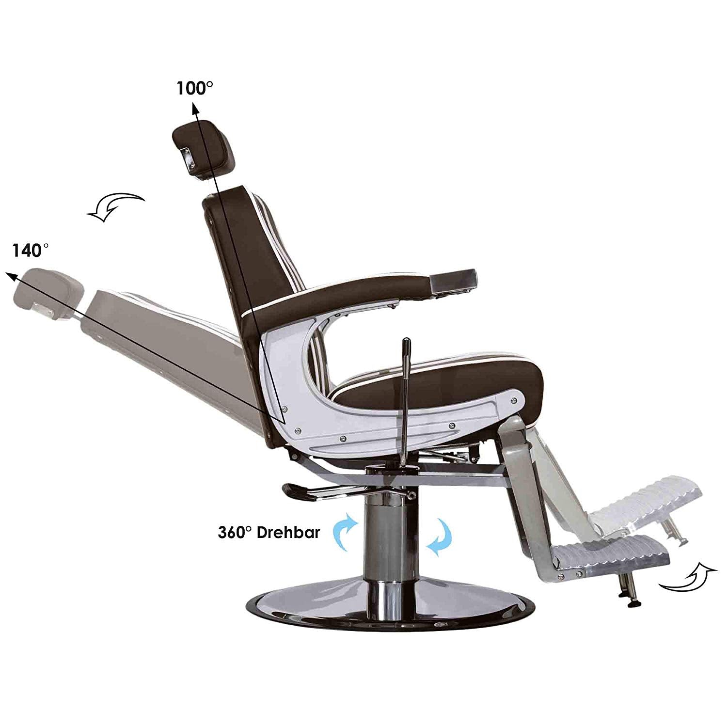 Barberpub hydraulischer Friseurstuhl 3810BR, Friseursessel mit Retro/ Vintage Stil, Bedienungsstuhl Friseureinrichtung Salon SPA 140° Kippbar, Kunstleder, 51 × 48 × 107 cm