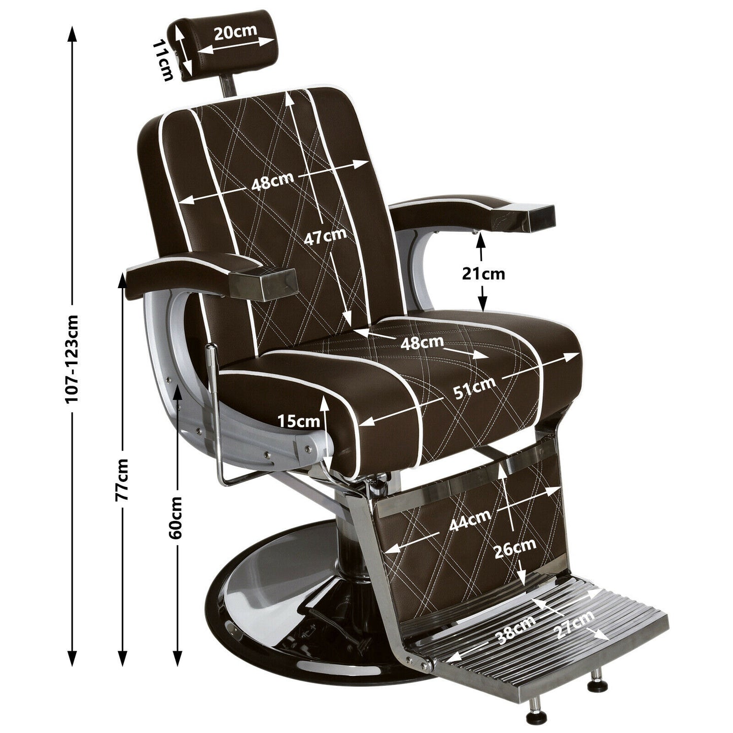 Barberpub hydraulischer Friseurstuhl 3810BR, Friseursessel mit Retro/ Vintage Stil, Bedienungsstuhl Friseureinrichtung Salon SPA 140° Kippbar, Kunstleder, 51 × 48 × 107 cm