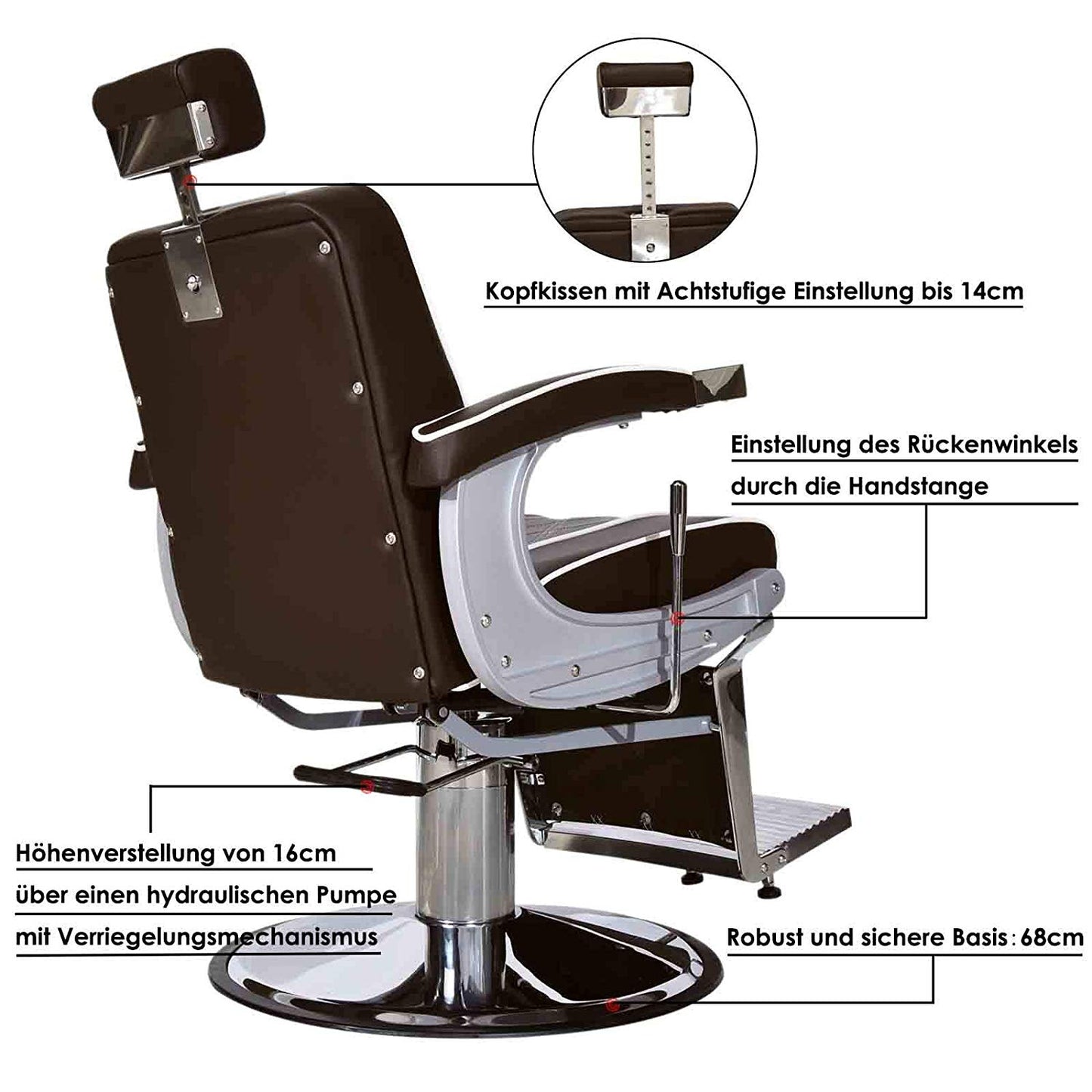 Barberpub hydraulischer Friseurstuhl 3810BR, Friseursessel mit Retro/ Vintage Stil, Bedienungsstuhl Friseureinrichtung Salon SPA 140° Kippbar, Kunstleder, 51 × 48 × 107 cm