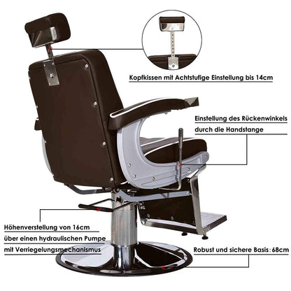 Barberpub hydraulischer Friseurstuhl 3810BR, Friseursessel mit Retro/ Vintage Stil, Bedienungsstuhl Friseureinrichtung Salon SPA 140° Kippbar, Kunstleder, 51 × 48 × 107 cm