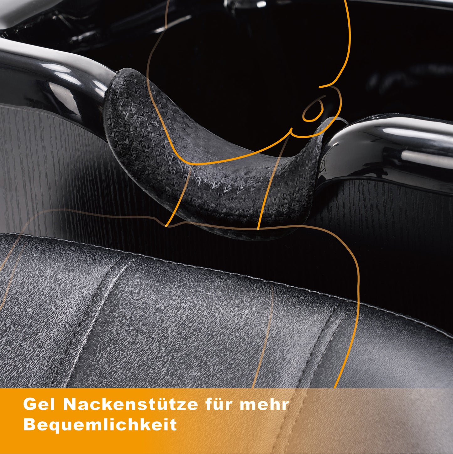 BarberPub Professionelle Rückwärtswaschanlage ohne Stuhl Friseurwaschplatz Waschtisch mit Rückwärtswaschbecken Saloneinrichtung 7134 ( Schwarz)