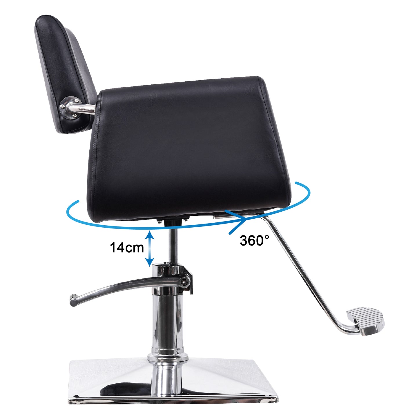 Barberpub hydraulischer Friseurstuhl Friseursessel 1017BK, Bedienungsstuhl Friseureinrichtung Friseur Salon SPA Kunstleder Schwarz, 47 × 60 × 86 cm