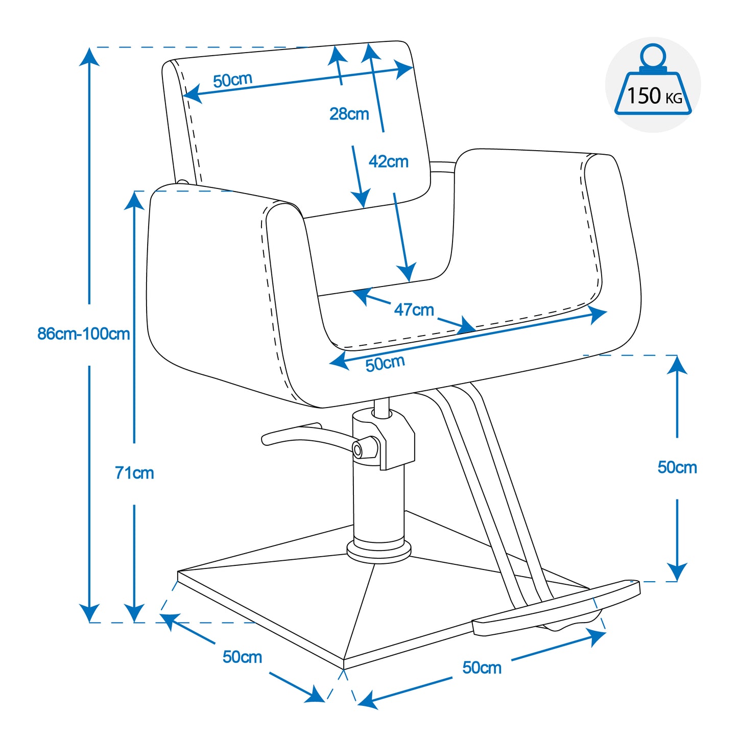 Barberpub hydraulischer Friseurstuhl Friseursessel 1017BK, Bedienungsstuhl Friseureinrichtung Friseur Salon SPA Kunstleder Schwarz, 47 × 60 × 86 cm