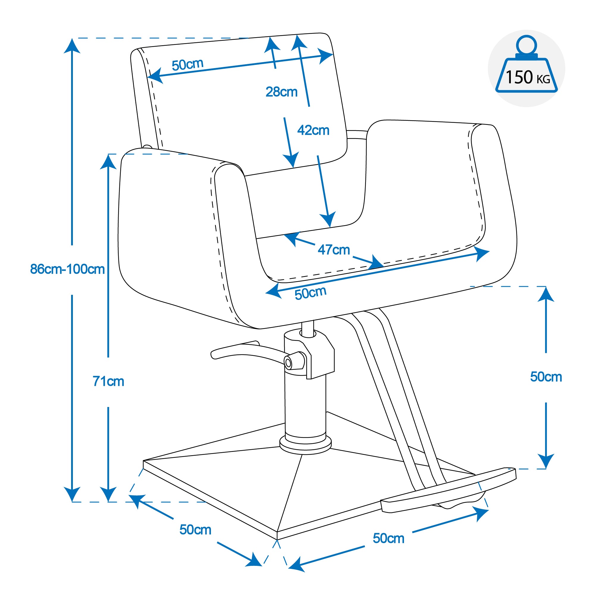 Barberpub hydraulischer Friseurstuhl Friseursessel 1017BK, Bedienungsstuhl Friseureinrichtung Friseur Salon SPA Kunstleder Schwarz, 47 × 60 × 86 cm