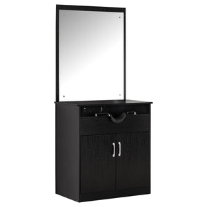 Barberpub Friseur Waschtisch Friseurwaschplatz 3130BK, mit Waschbecken, mit Wandspiegel, mit Unterschrank 80 cm, Friseur Salon SPA Friseureinrichtung, MFC+PVC, Schwarz, 47,5 x 84 x 169 cm