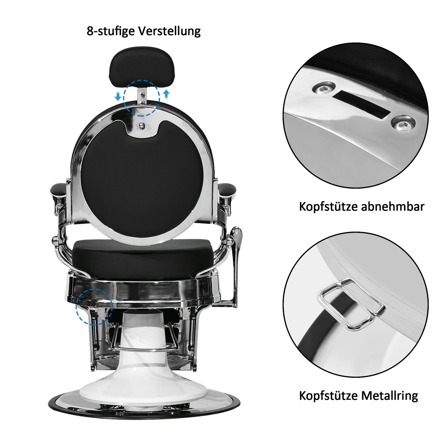 Barberpub Friseurstuhl hydraulische Friseursessel 3866/3860, mit Retro/ Vintage Stil, 360° drehbar, Kunstleder, Silberrahmen, 112 × 68 × 110 cm