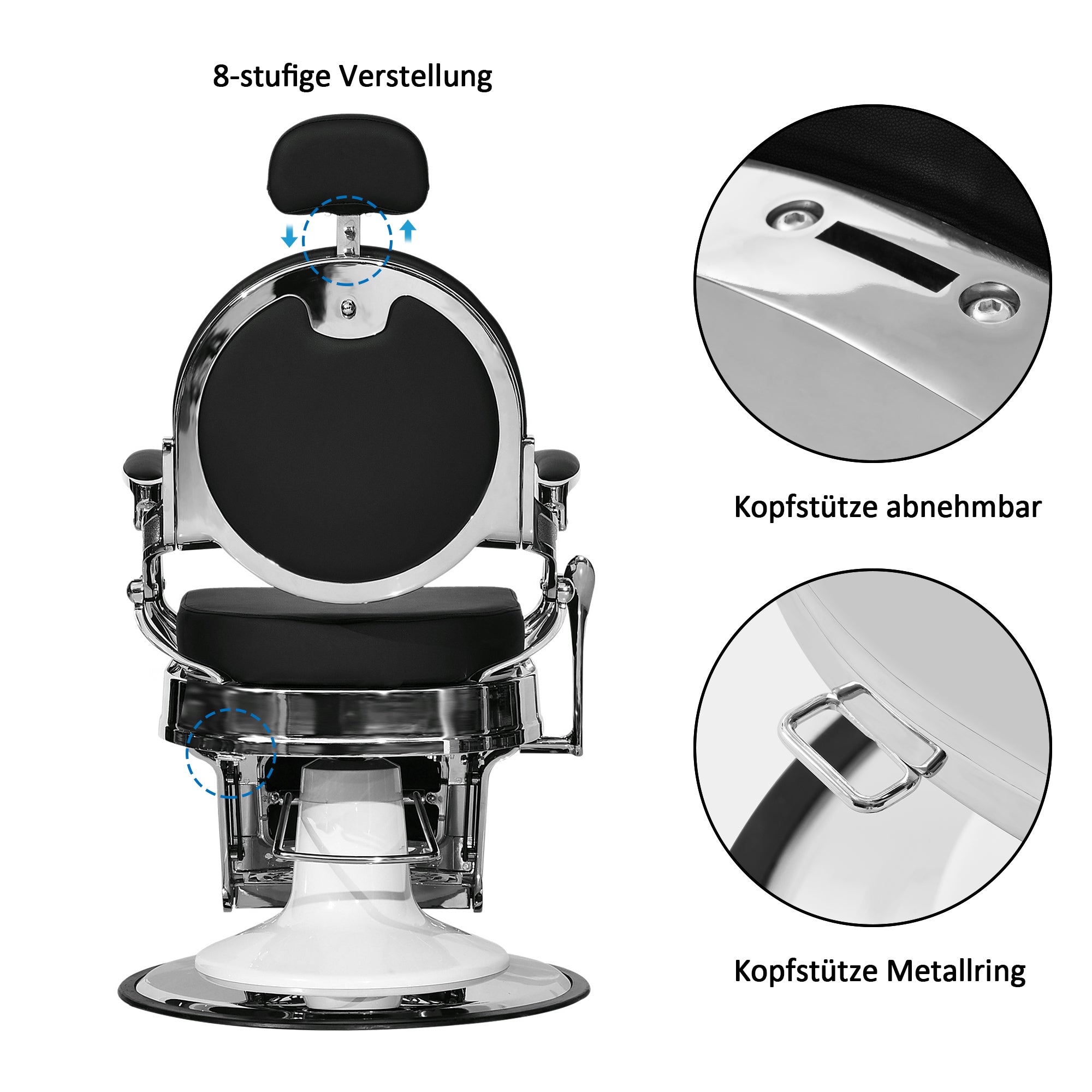Barberpub Friseurstuhl hydraulische Friseursessel 3866/3860, mit Retro/ Vintage Stil, 360° drehbar, Kunstleder, Silberrahmen, 112 × 68 × 110 cm