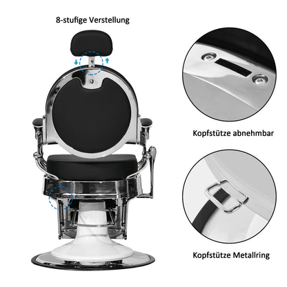Barberpub Friseurstuhl hydraulische Friseursessel 3866/3860, mit Retro/ Vintage Stil, 360° drehbar, Kunstleder, Silberrahmen, 112 × 68 × 110 cm