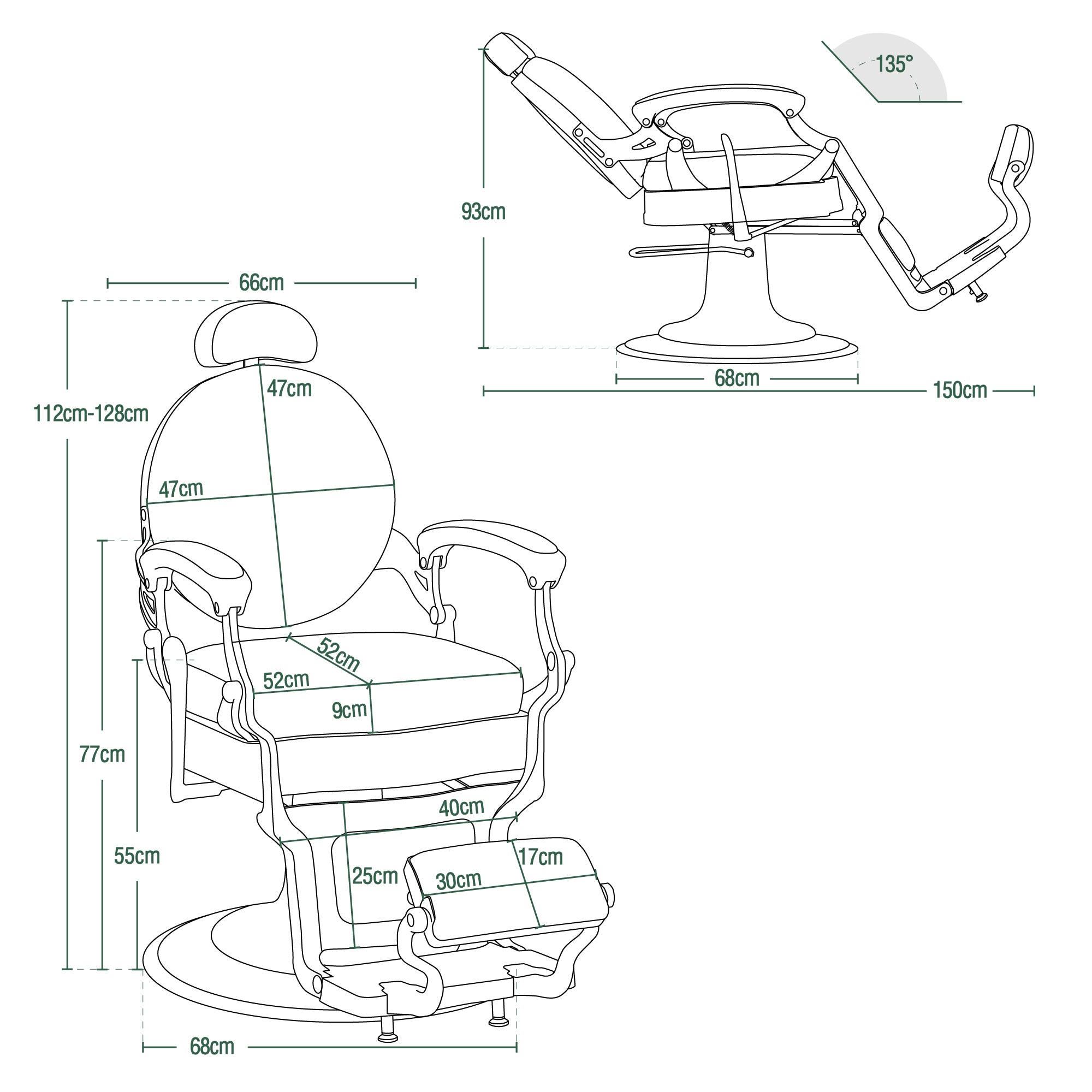 Barberpub Friseurstuhl hydraulische Friseursessel 3866/3860, mit Retro/ Vintage Stil, 360° drehbar, Kunstleder, Silberrahmen, 112 × 68 × 110 cm