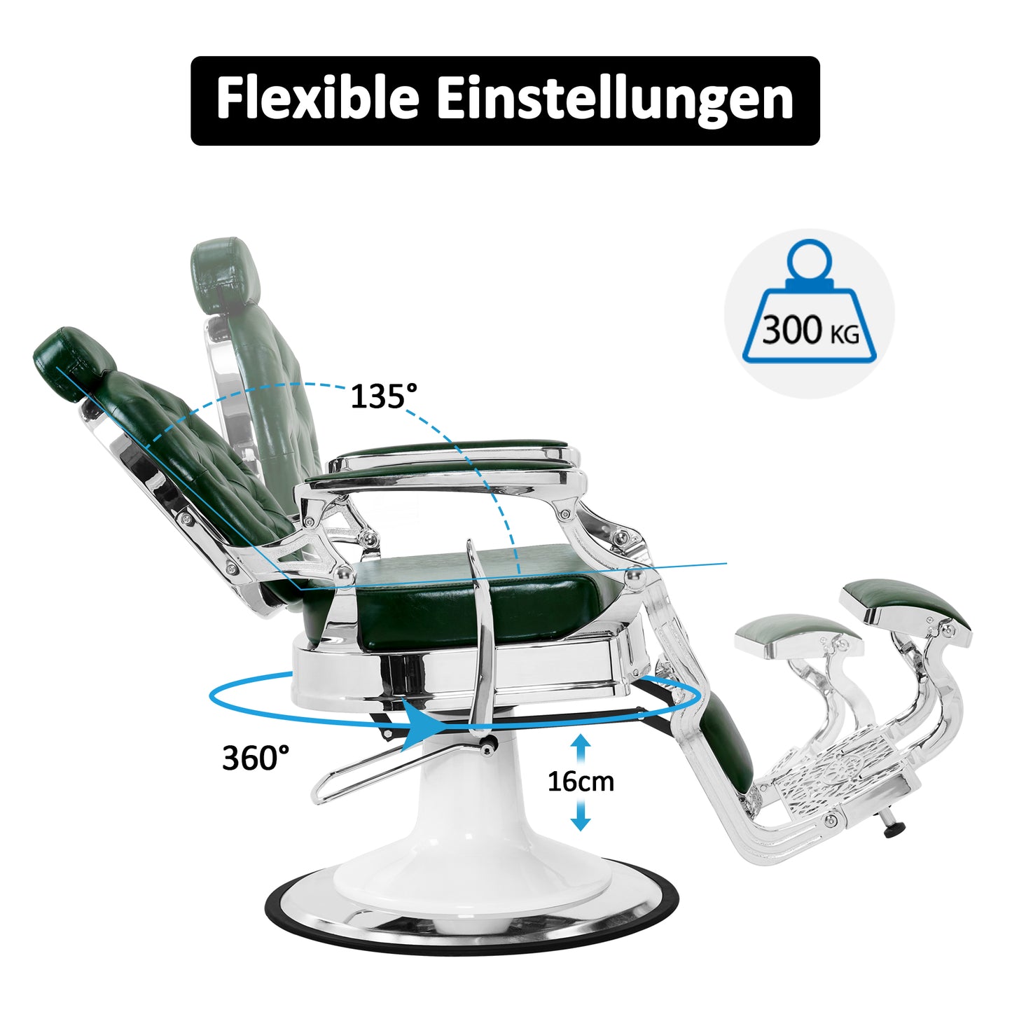 Barberpub Friseurstuhl hydraulische Friseursessel 3866/3860, mit Retro/ Vintage Stil, 360° drehbar, Kunstleder, Silberrahmen, 112 × 68 × 110 cm