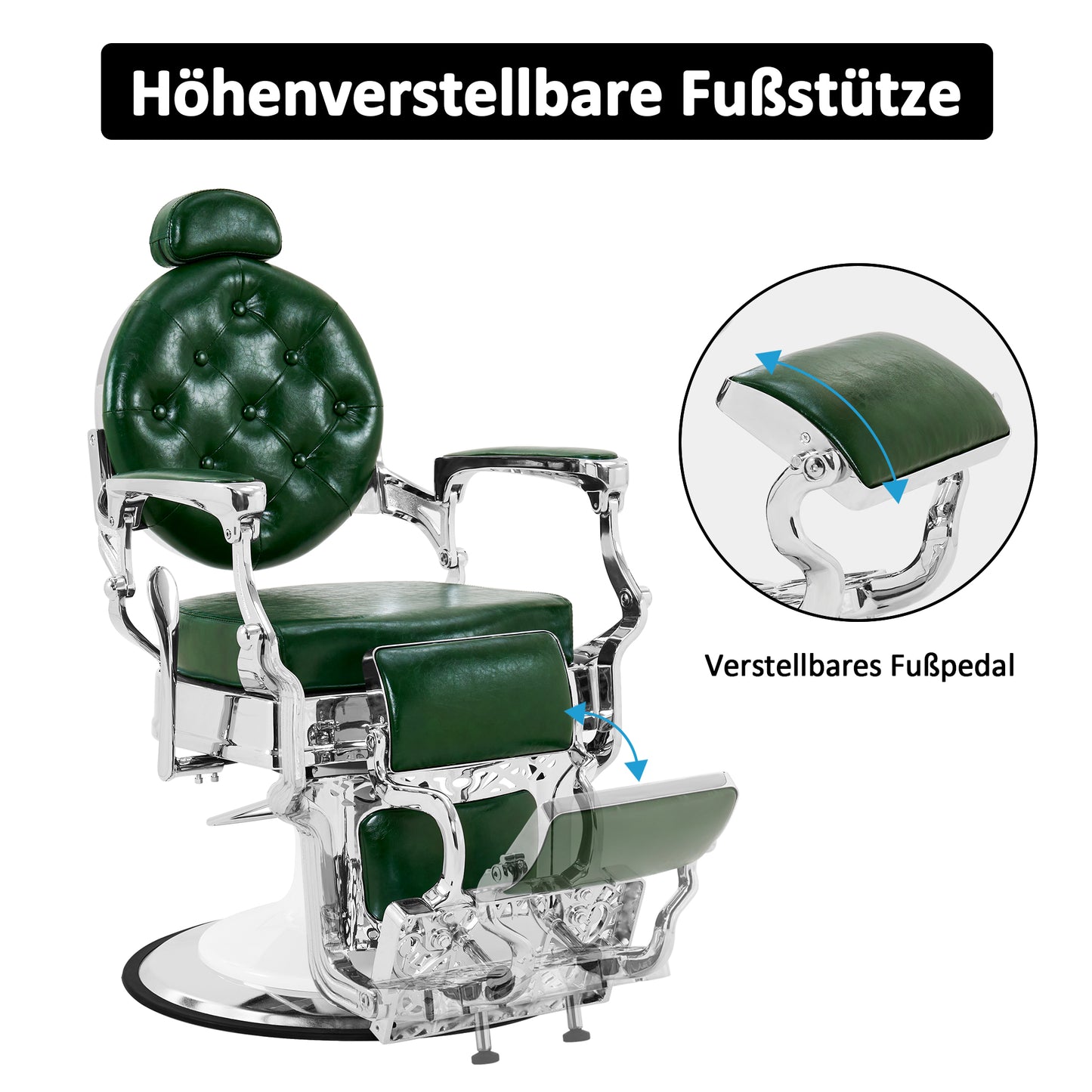 Barberpub Friseurstuhl hydraulische Friseursessel 3866/3860, mit Retro/ Vintage Stil, 360° drehbar, Kunstleder, Silberrahmen, 112 × 68 × 110 cm